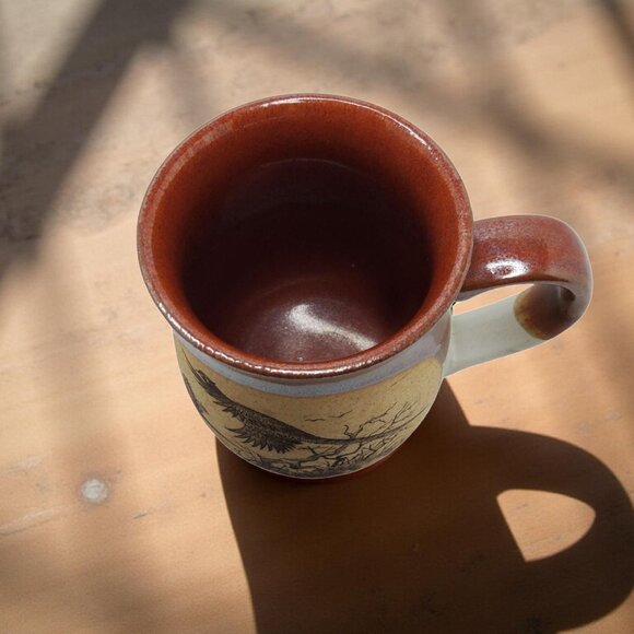 Vintage Handcrafted Ceramic Mug With Bird Design - Rustic Red & Blue Tones - Uni - Picture 9 of 10